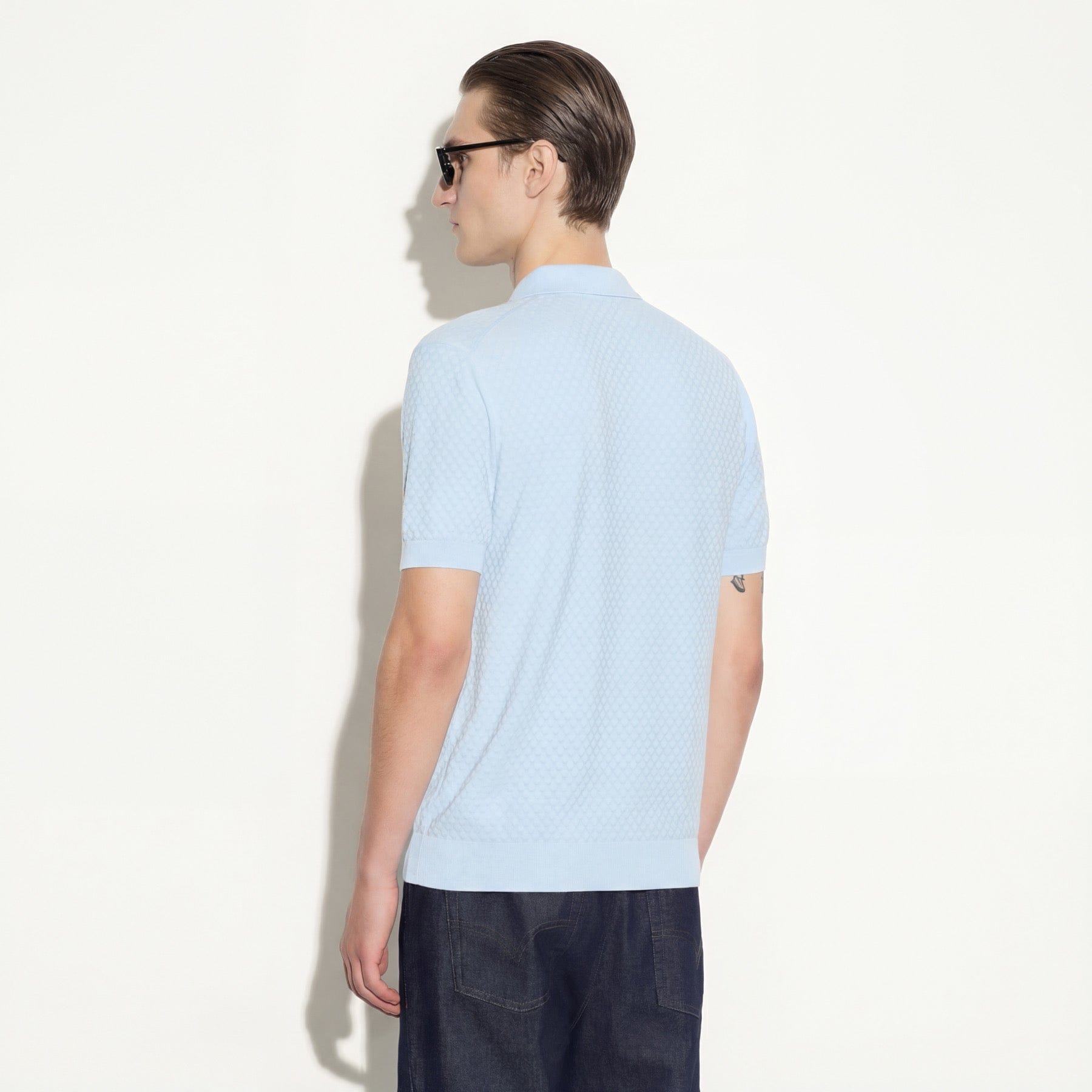 Maglia a Polo in Cotone Lavorato Azzurro Maglia A Polo Paolo Pecora