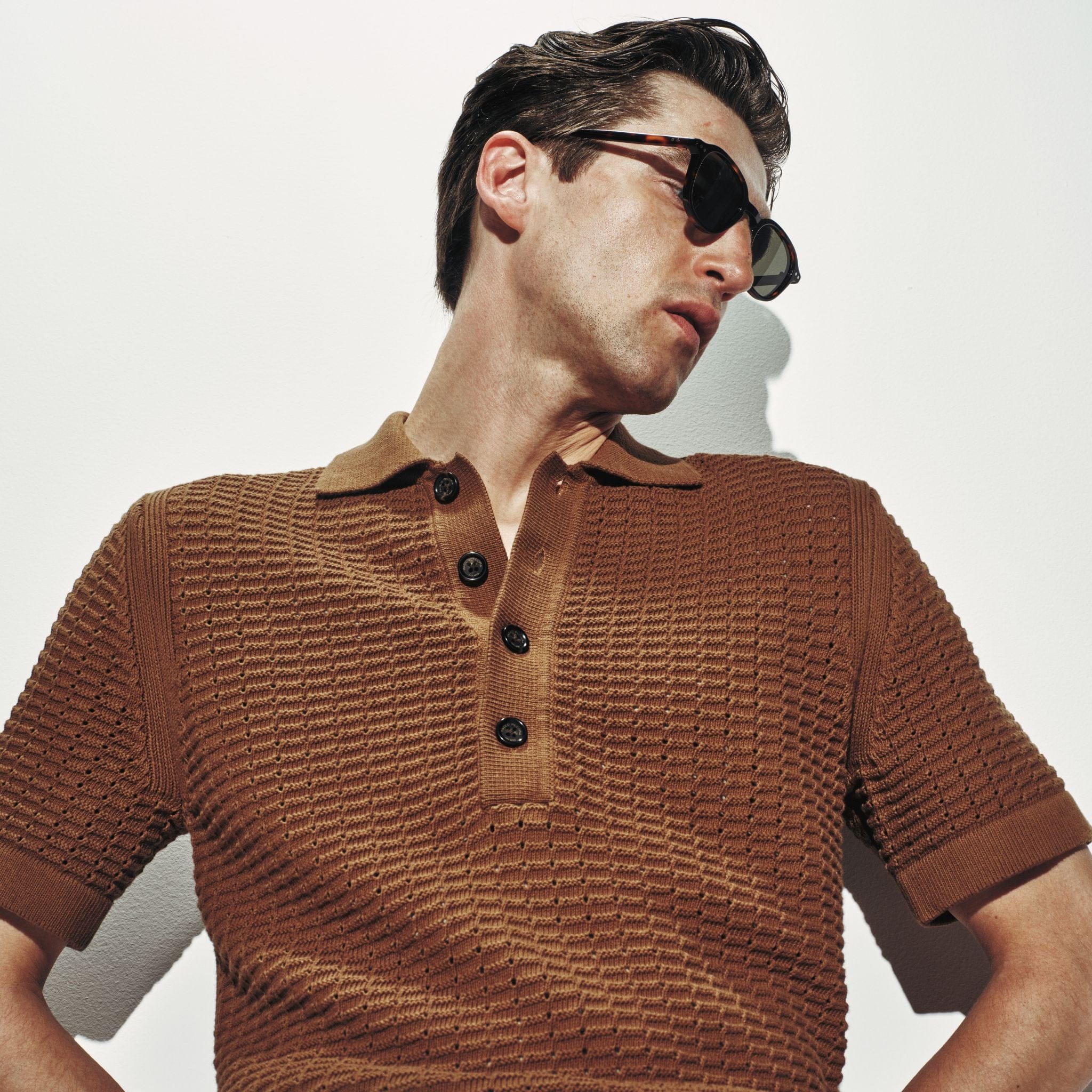 Maglia a Polo in Cotone Traforato Nocciola Maglia A Polo Paolo Pecora