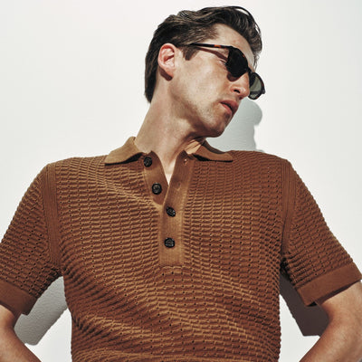 Maglia a Polo in Cotone Traforato Nocciola Maglia A Polo Paolo Pecora