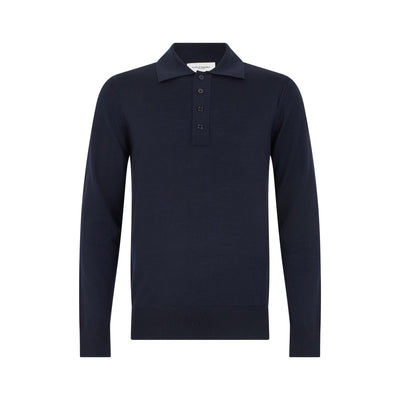 Maglia a Polo in Lana Merino Extrafine Blu Maglia A Polo Paolo Pecora