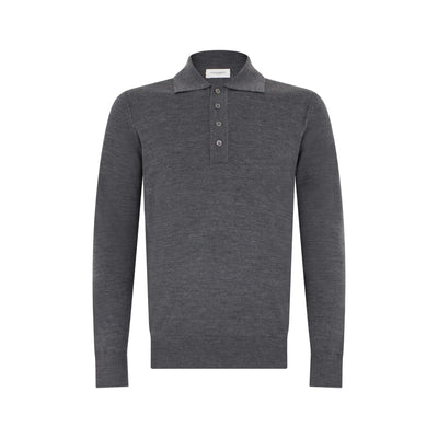 Maglia a Polo in Lana Merino Extrafine Grigio Melange Maglia A Polo Paolo Pecora