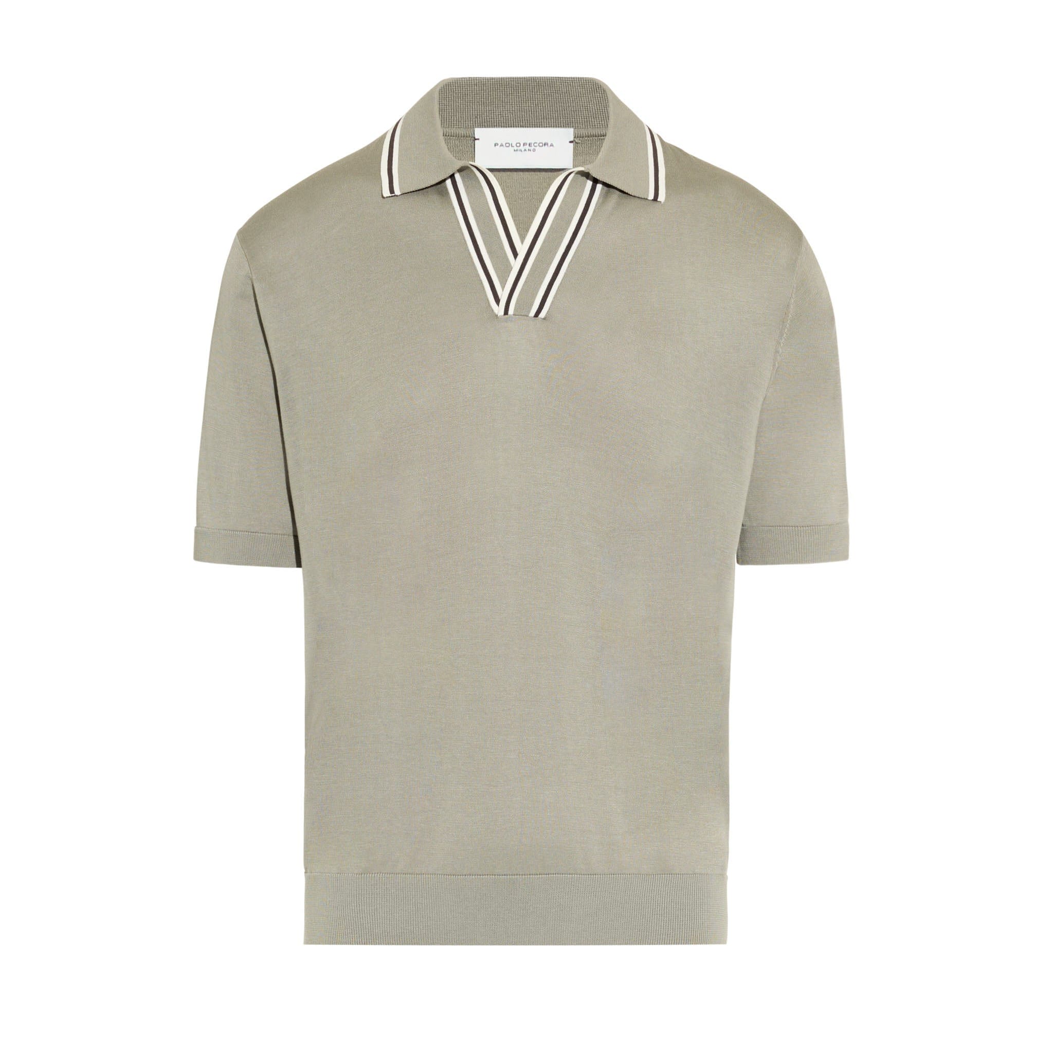 Maglia a Polo in Seta Cotone con Collo a Contrasto Militare Maglia A Polo Paolo Pecora
