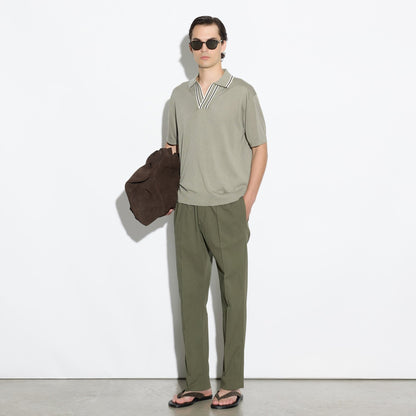 Maglia a Polo in Seta Cotone con Collo a Contrasto Militare Maglia A Polo Paolo Pecora