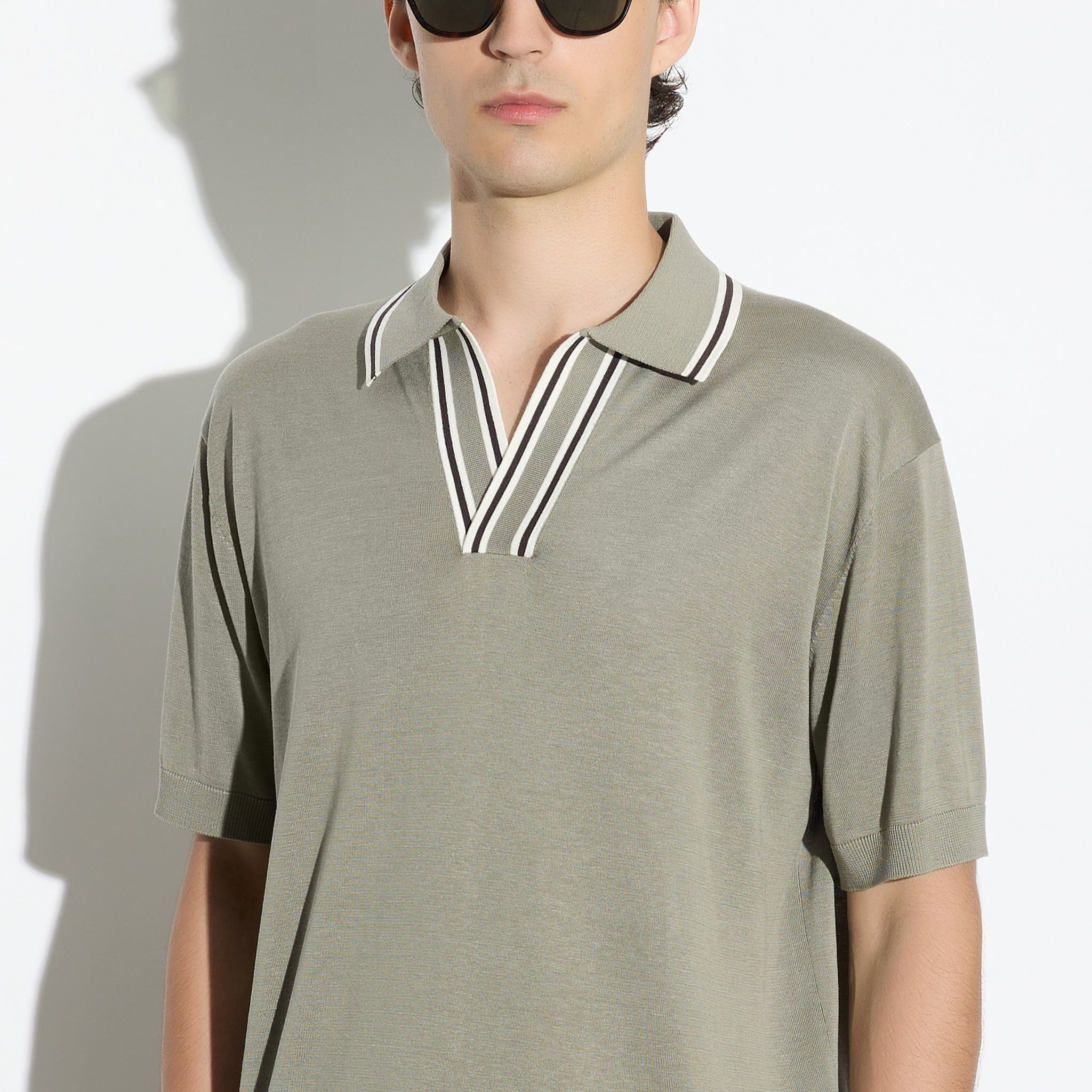 Maglia a Polo in Seta Cotone con Collo a Contrasto Militare Maglia A Polo Paolo Pecora