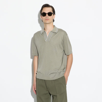 Maglia a Polo in Seta Cotone con Collo a Contrasto Militare Maglia A Polo Paolo Pecora