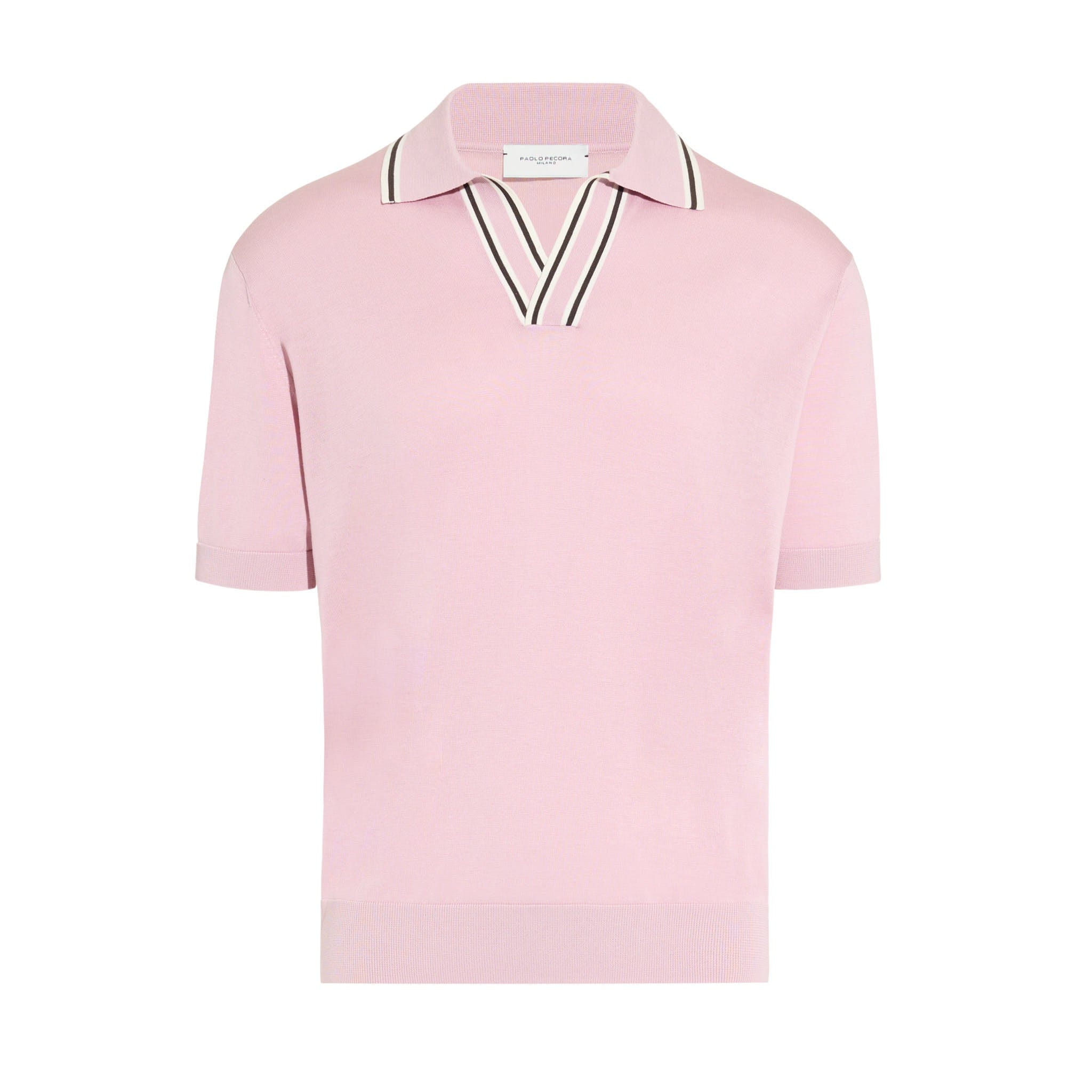 Maglia a Polo in Seta Cotone con Collo a Contrasto Rosa Maglia A Polo Paolo Pecora