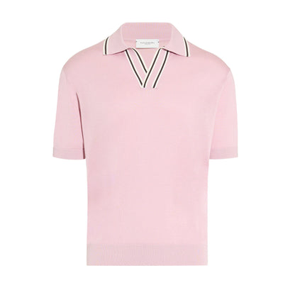 Maglia a Polo in Seta Cotone con Collo a Contrasto Rosa Maglia A Polo Paolo Pecora