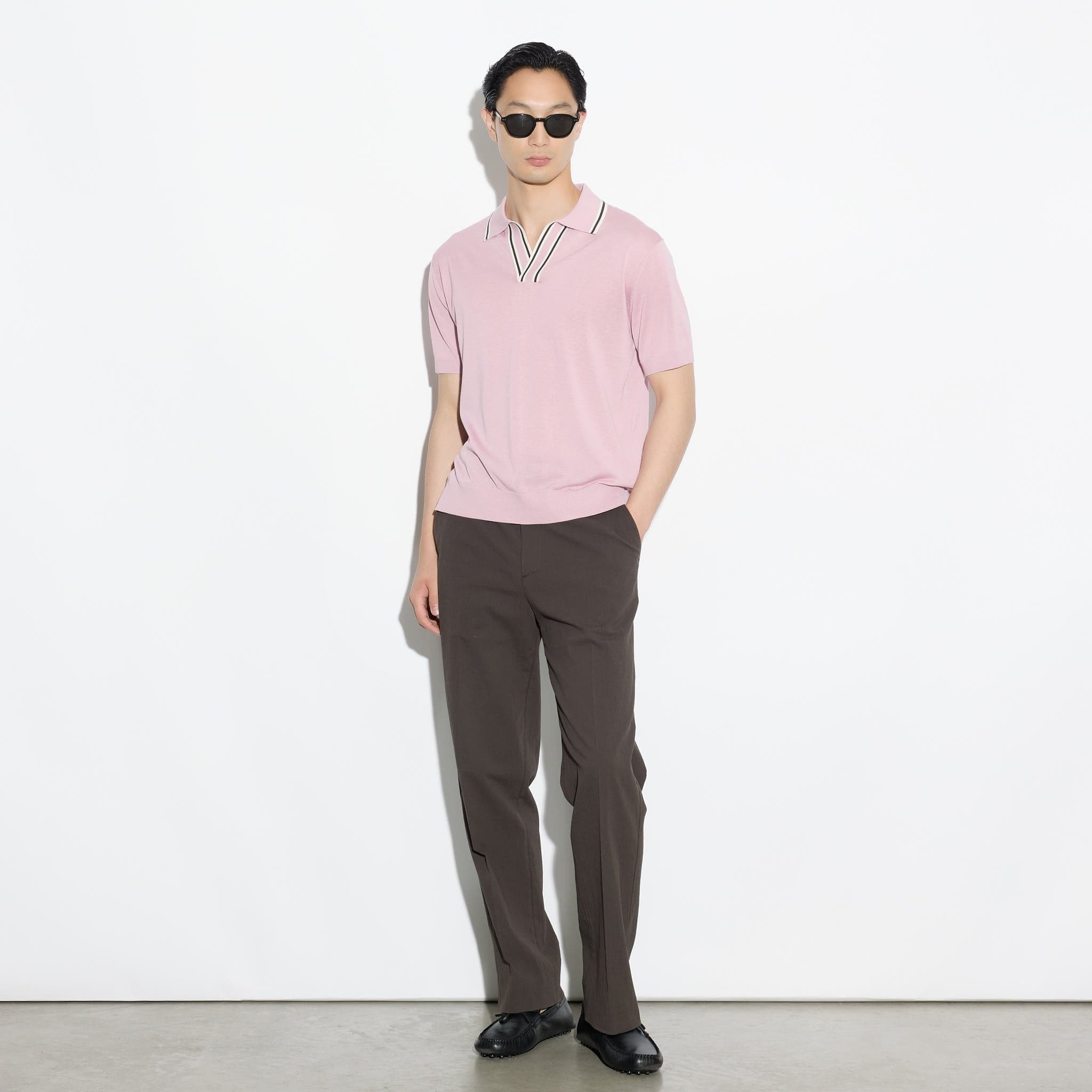 Maglia a Polo in Seta Cotone con Collo a Contrasto Rosa Maglia A Polo Paolo Pecora