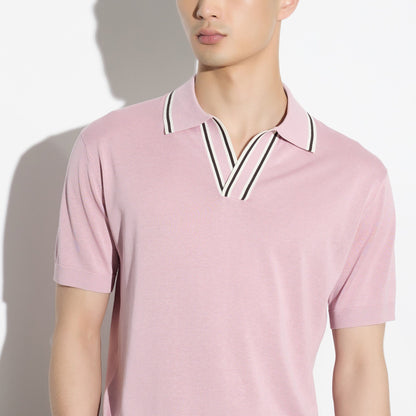 Maglia a Polo in Seta Cotone con Collo a Contrasto Rosa Maglia A Polo Paolo Pecora