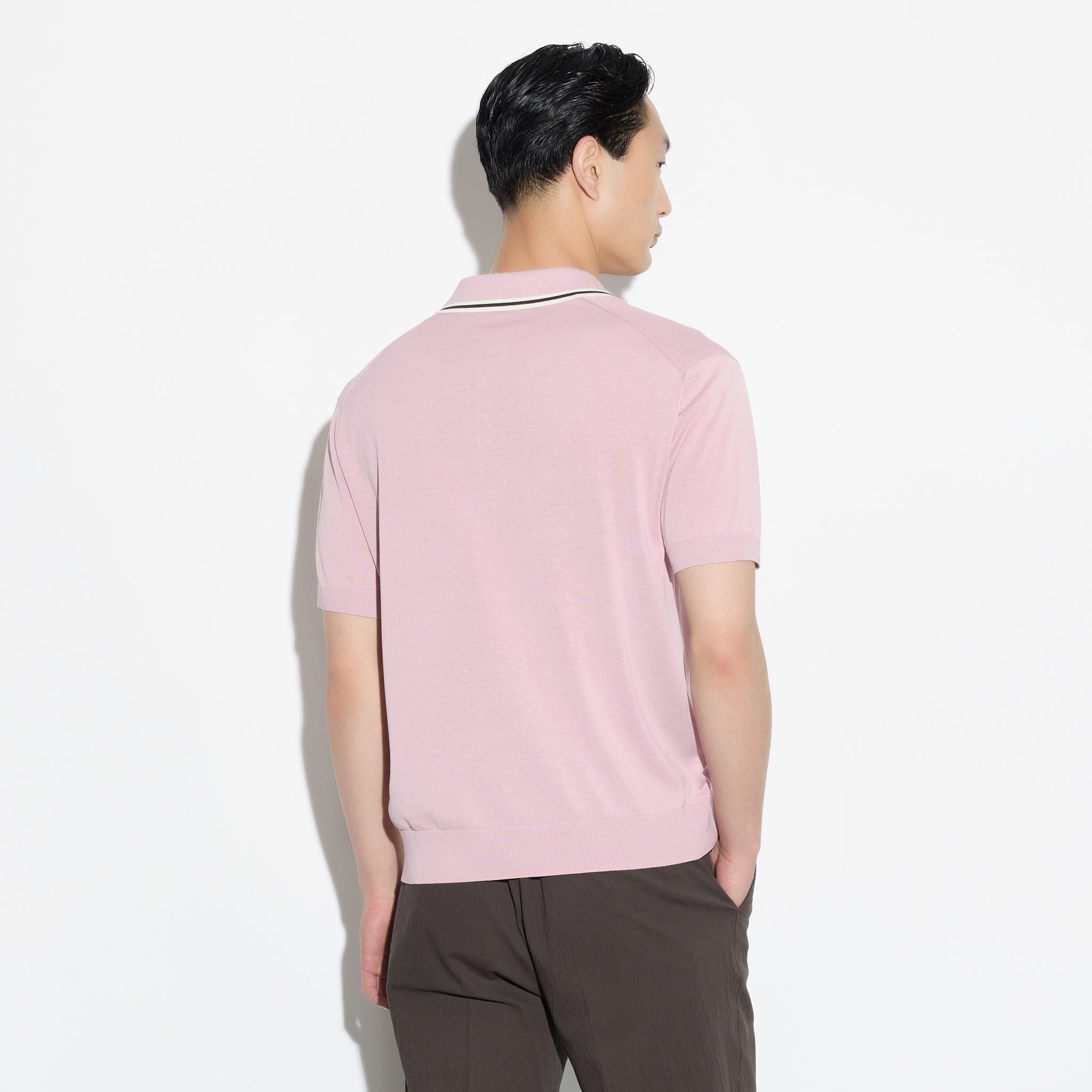 Maglia a Polo in Seta Cotone con Collo a Contrasto Rosa Maglia A Polo Paolo Pecora