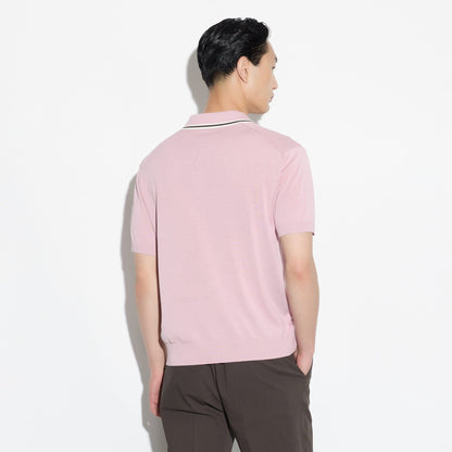 Maglia a Polo in Seta Cotone con Collo a Contrasto Rosa Maglia A Polo Paolo Pecora