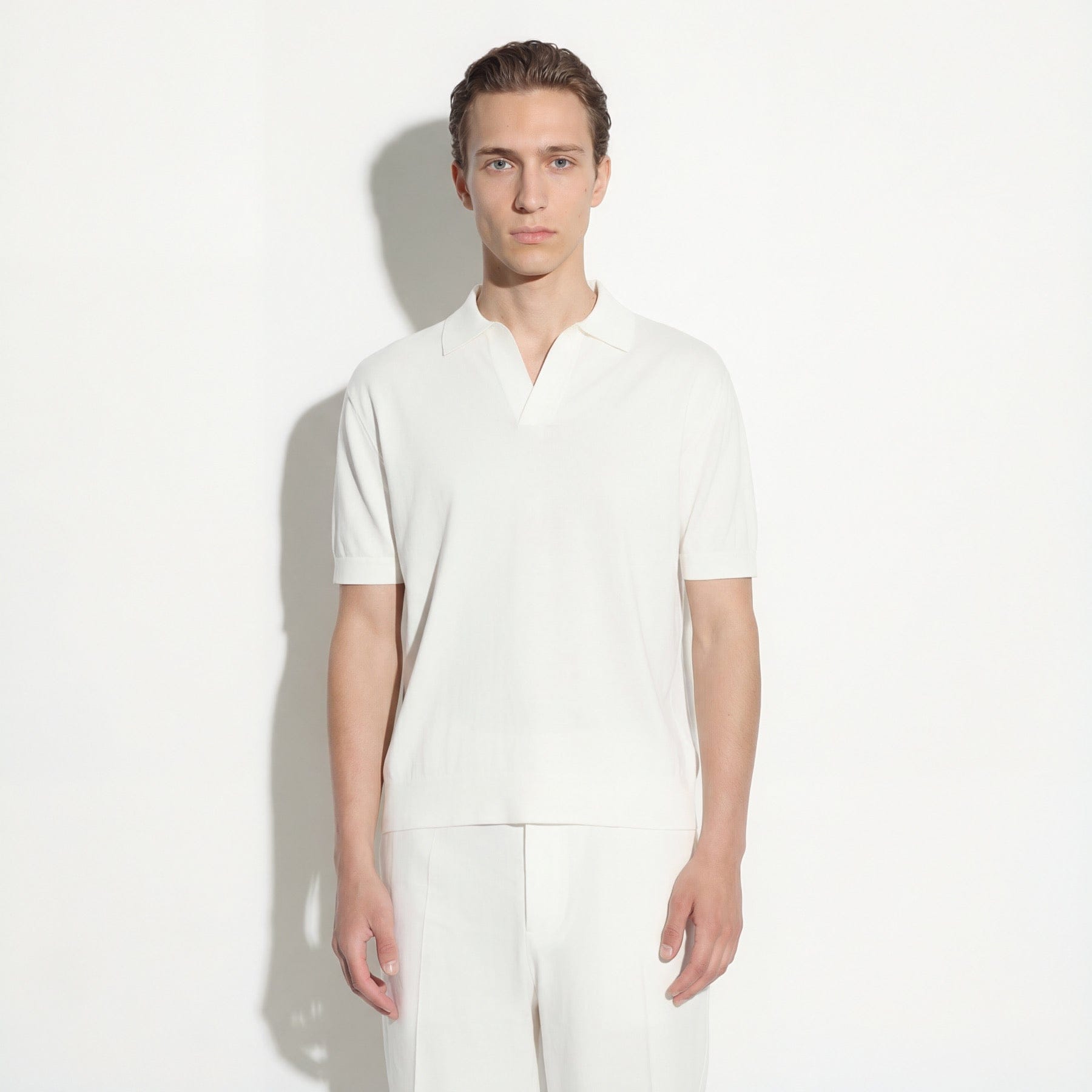 Maglia a Polo Loose Fit con Collo Aperto in Cotone Panna Maglia A Polo Paolo Pecora