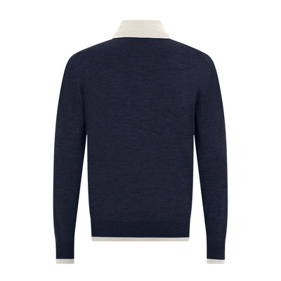 Maglia a Polo Loose Fit in Lana Merino Extrafine Blu e Latte Maglia A Polo Paolo Pecora