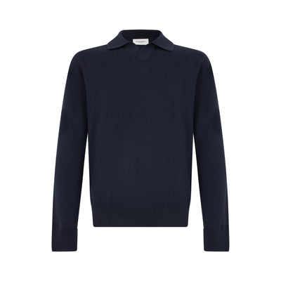 Maglia a Polo Loose Fit in Lana Merino Extrafine Blu Maglia A Polo Paolo Pecora