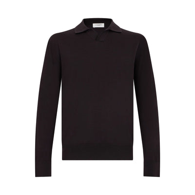 Maglia a Polo Loose Fit in Lana Merino Extrafine Ebano Maglia A Polo Paolo Pecora