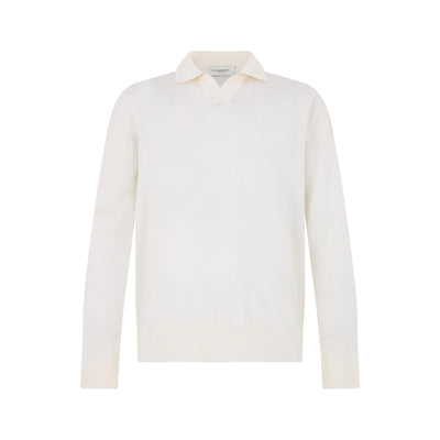 Maglia a Polo Loose Fit in Lana Merino Extrafine Latte Maglia A Polo Paolo Pecora