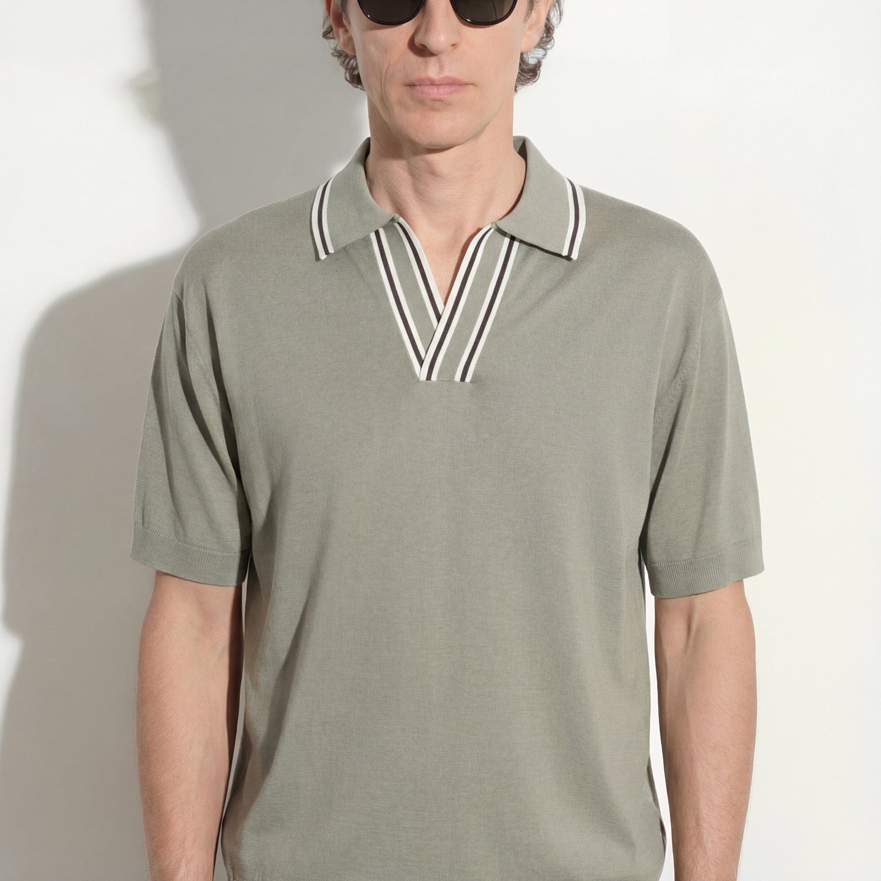 Maglia a Polo Loose Fit in Seta Cotone con Collo a Contrasto Militare Maglia A Polo Paolo Pecora