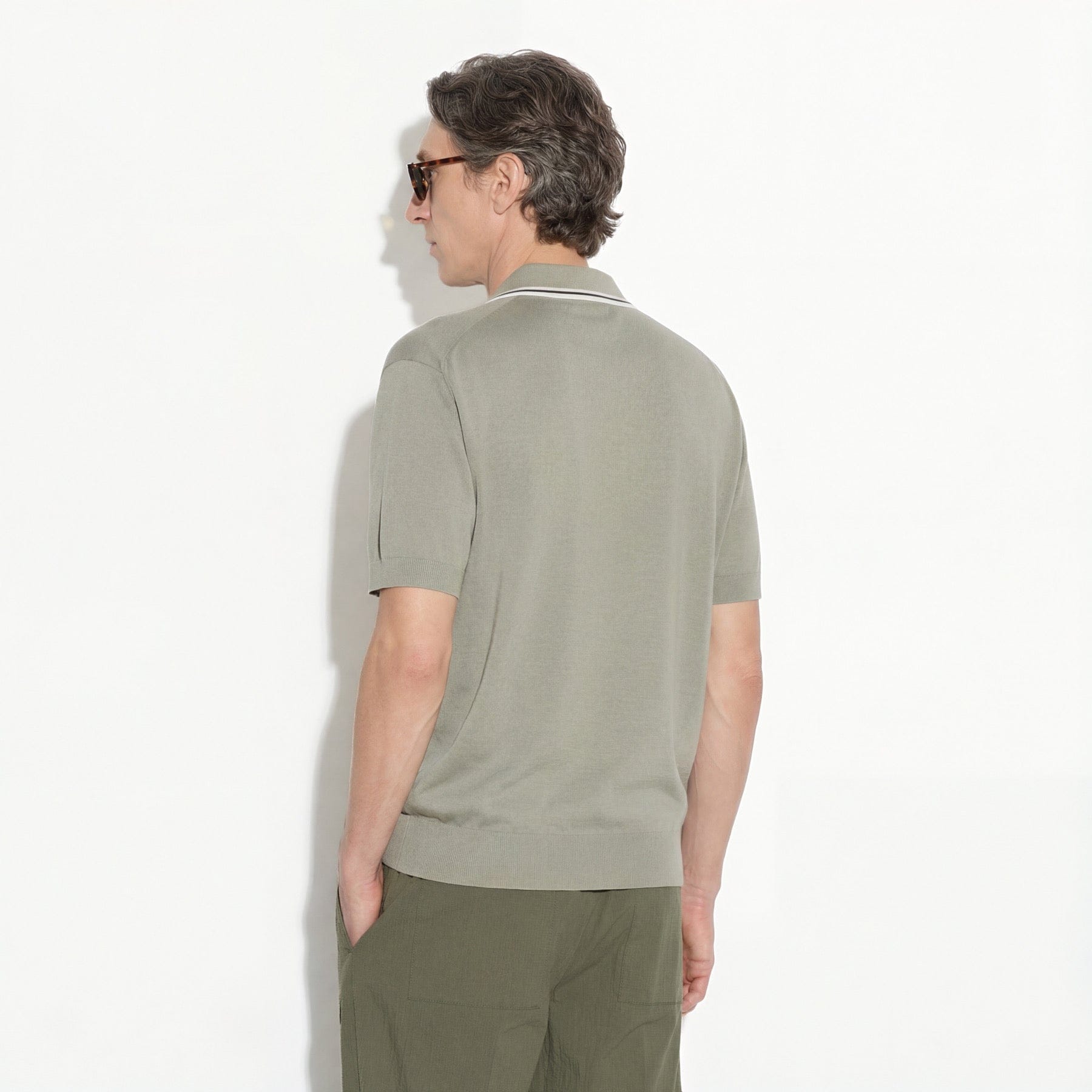 Maglia a Polo Loose Fit in Seta Cotone con Collo a Contrasto Militare Maglia A Polo Paolo Pecora