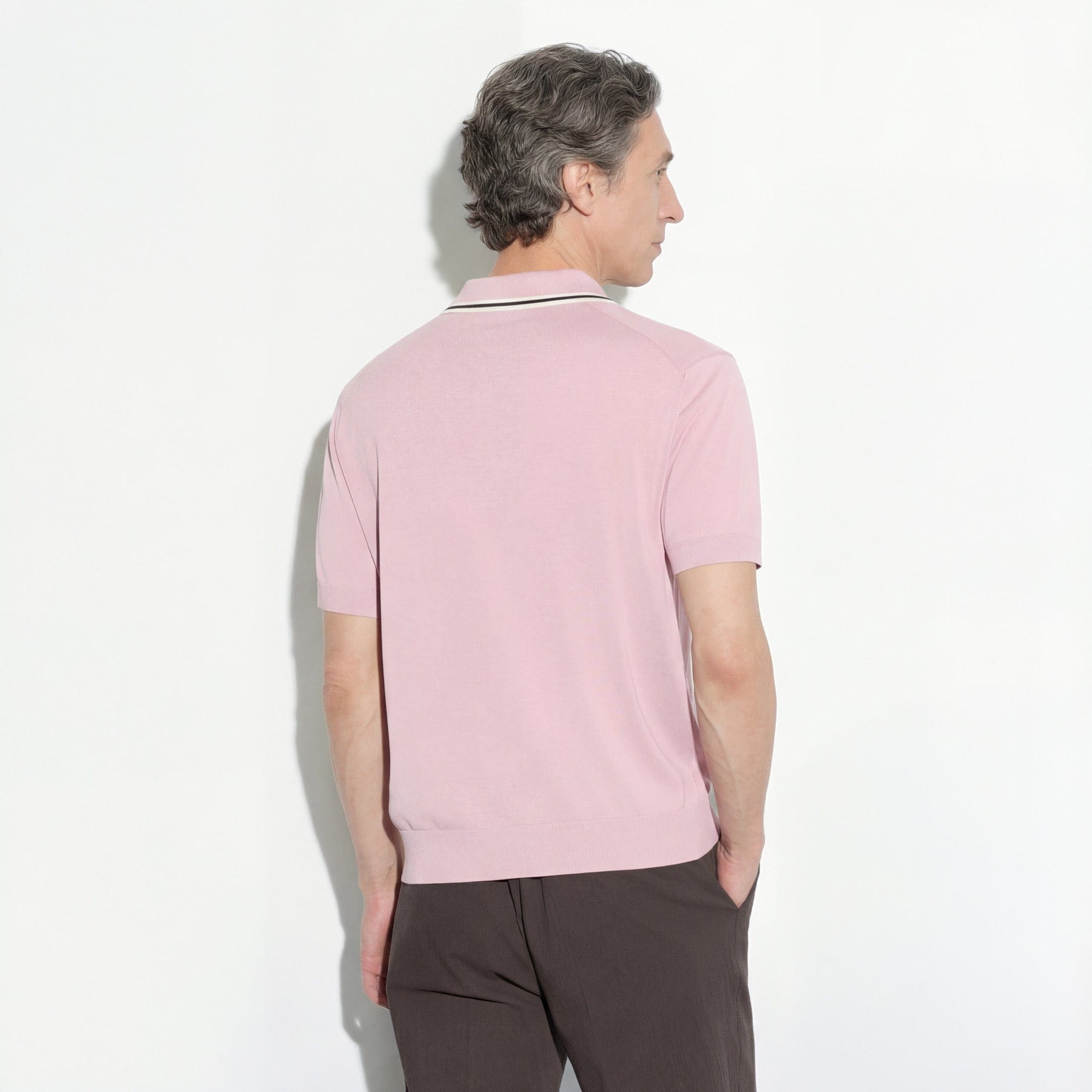 Maglia a Polo Loose Fit in Seta Cotone con Collo a Contrasto Rosa Maglia A Polo Paolo Pecora
