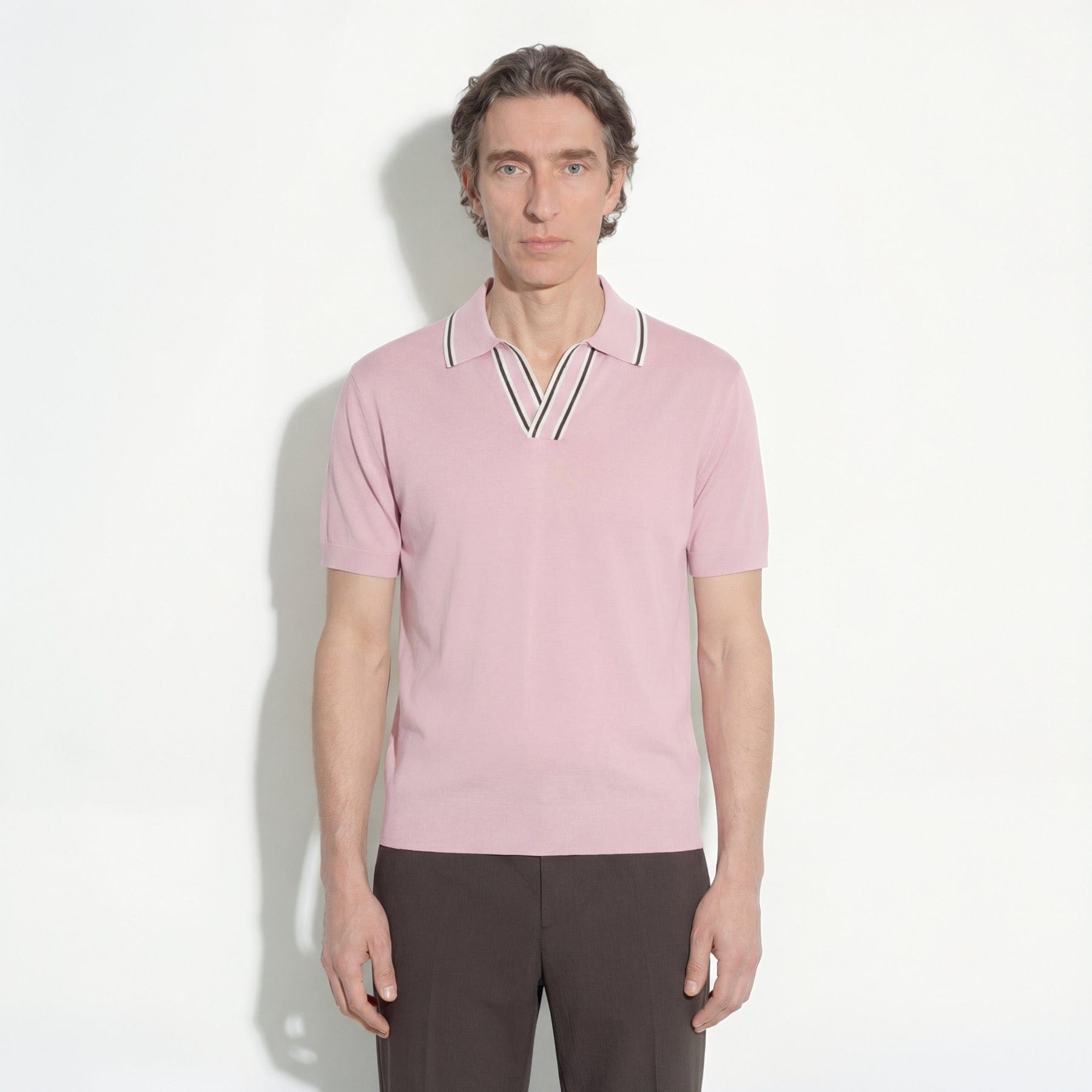 Maglia a Polo Loose Fit in Seta Cotone con Collo a Contrasto Rosa Maglia A Polo Paolo Pecora