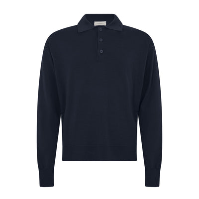 Maglia a Polo Over Fit in Lana Merino Extrafine Blu Maglia A Polo Paolo Pecora