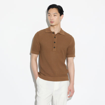 Maglia a Polo Traforata in Cotone Nocciola Maglia A Polo Paolo Pecora