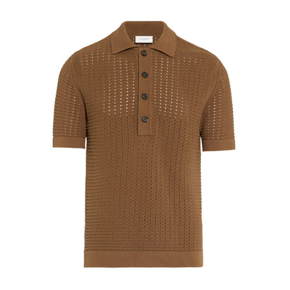 Maglia a Polo Traforata in Cotone Nocciola Maglia A Polo Paolo Pecora
