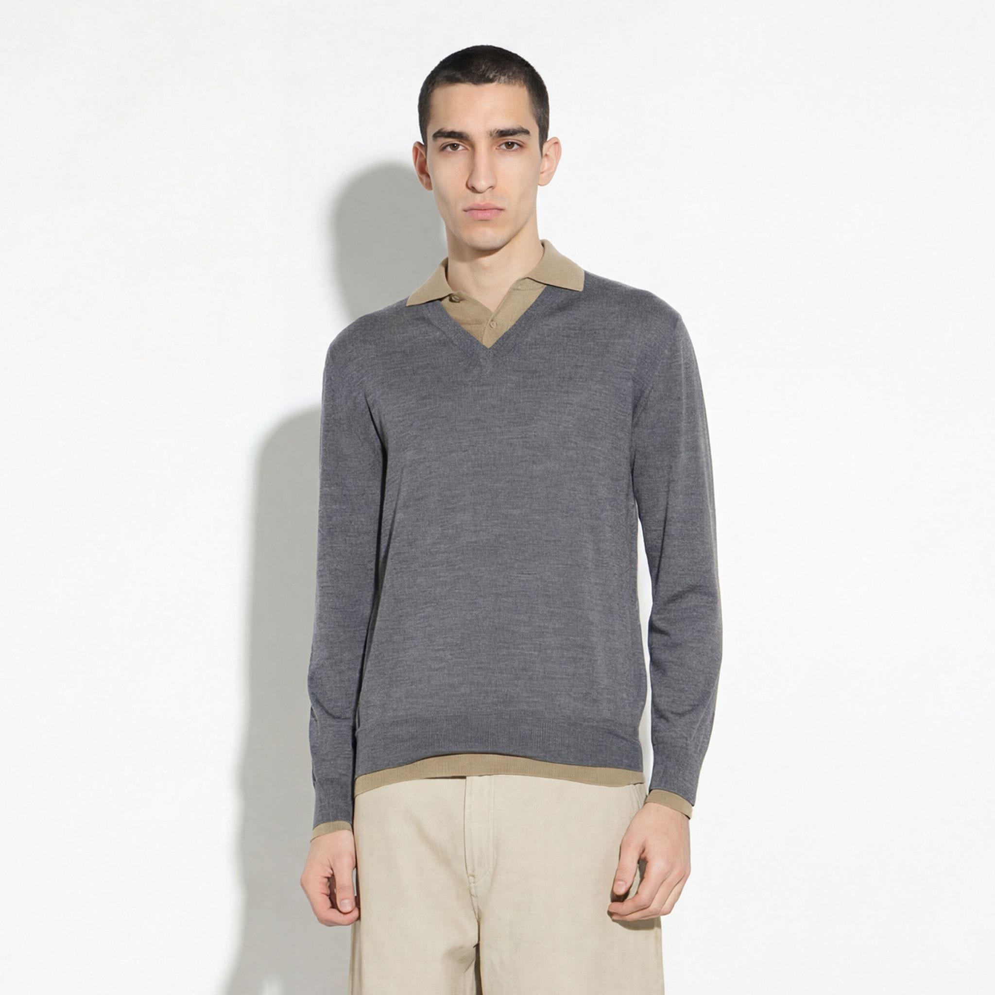 Maglia A Polo Unito Grigio/Bianco Maglia A Polo Paolo Pecora