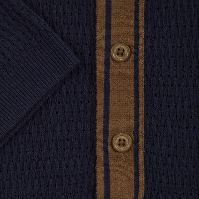 Maglia Polo in Seta a Punto Diagonale con Dettagli a Contrasto Blu Maglia A Polo Paolo Pecora