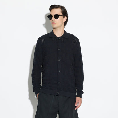 Maglia Cardigan Traforata in Cotone Nero Maglia Cardigan Paolo Pecora