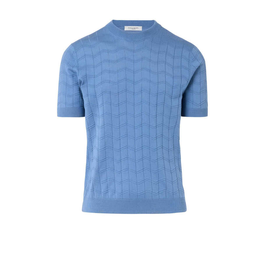 Paolo Pecora Maglia Chevron Seta Cotone- Azzurro