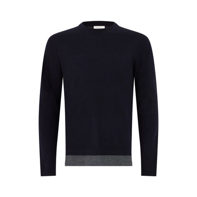 Girocollo Loose Fit in Lana Merino Extrafine Blu e Grigio Melange Maglia Girocollo Paolo Pecora