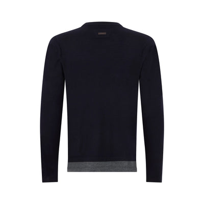 Girocollo Loose Fit in Lana Merino Extrafine Blu e Grigio Melange Maglia Girocollo Paolo Pecora