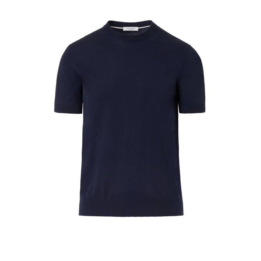 Paolo Pecora Maglia Girocollo in Puro Cotone Extrafine - Blu Navy