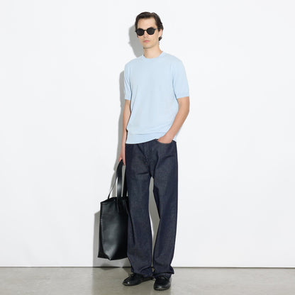 Maglia Girocollo a Maniche Corte in Cotone Azzurro Maglia Girocollo Paolo Pecora