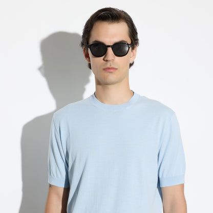 Maglia Girocollo a Maniche Corte in Cotone Azzurro Maglia Girocollo Paolo Pecora