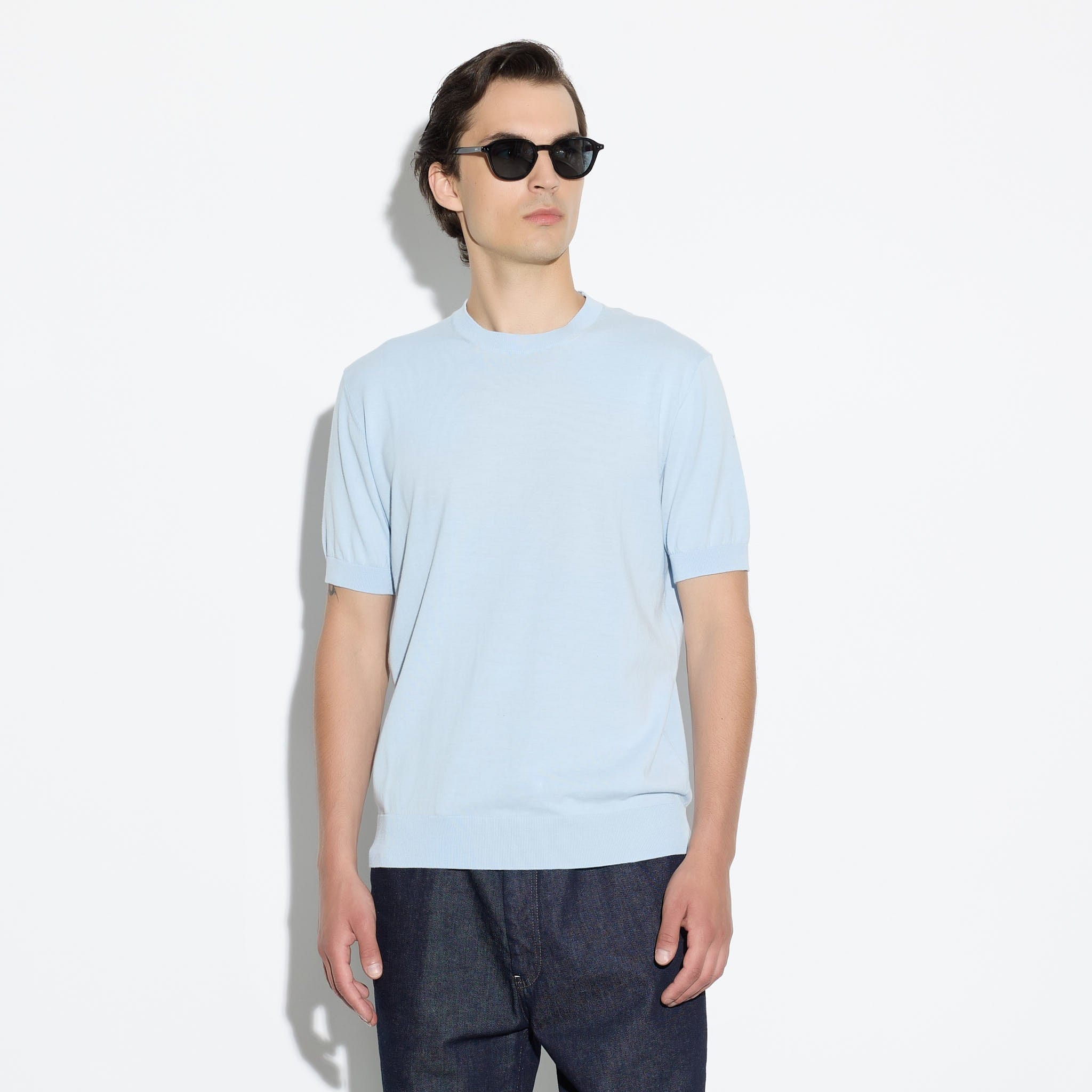 Maglia Girocollo a Maniche Corte in Cotone Azzurro Maglia Girocollo Paolo Pecora