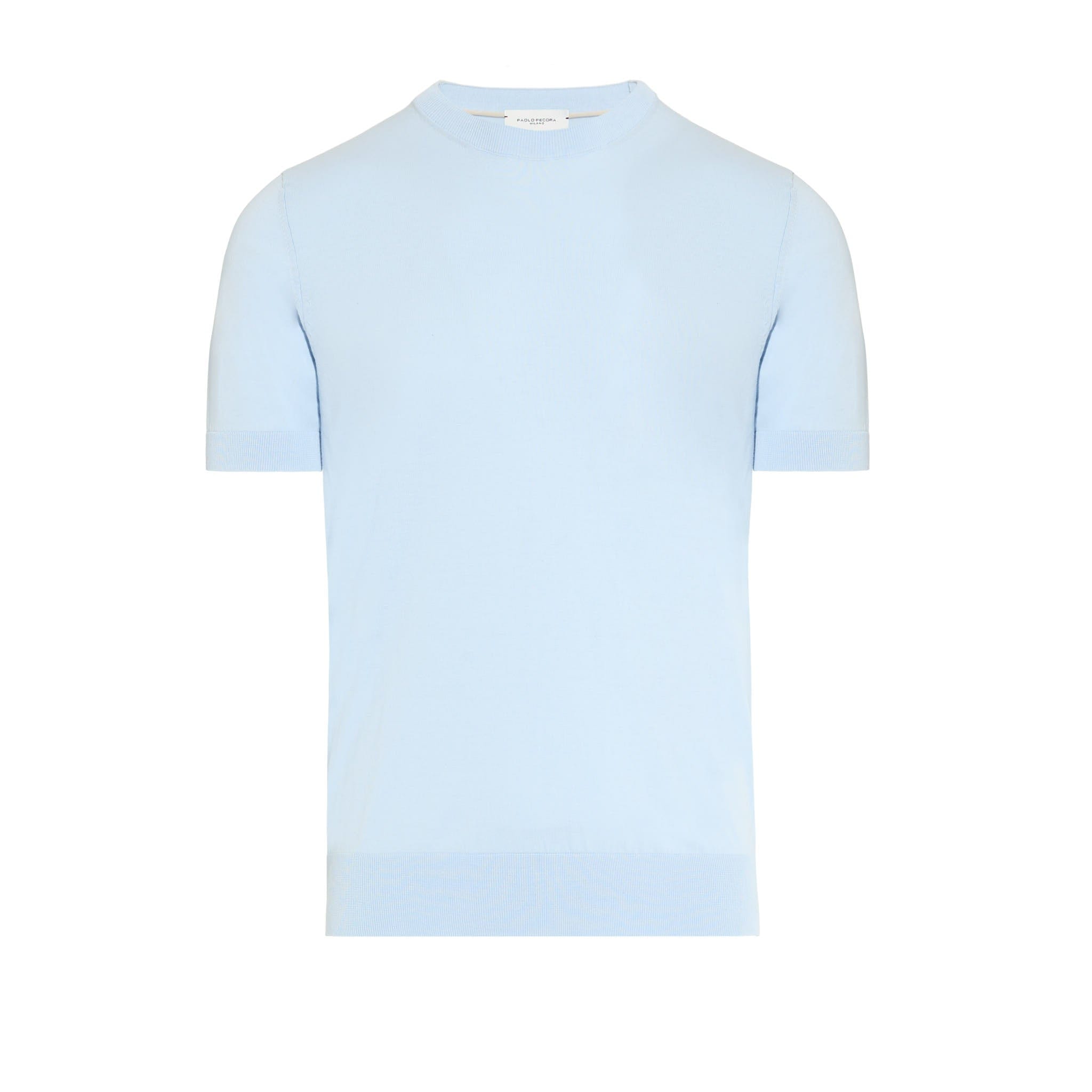 Maglia Girocollo a Maniche Corte in Cotone Azzurro Maglia Girocollo Paolo Pecora