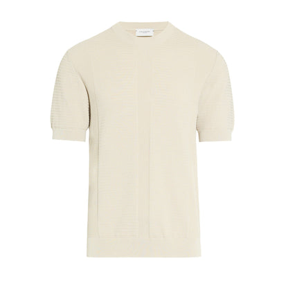 Maglia Girocollo a Maniche Corte in Cotone Lavorato Beige Maglia Girocollo Paolo Pecora