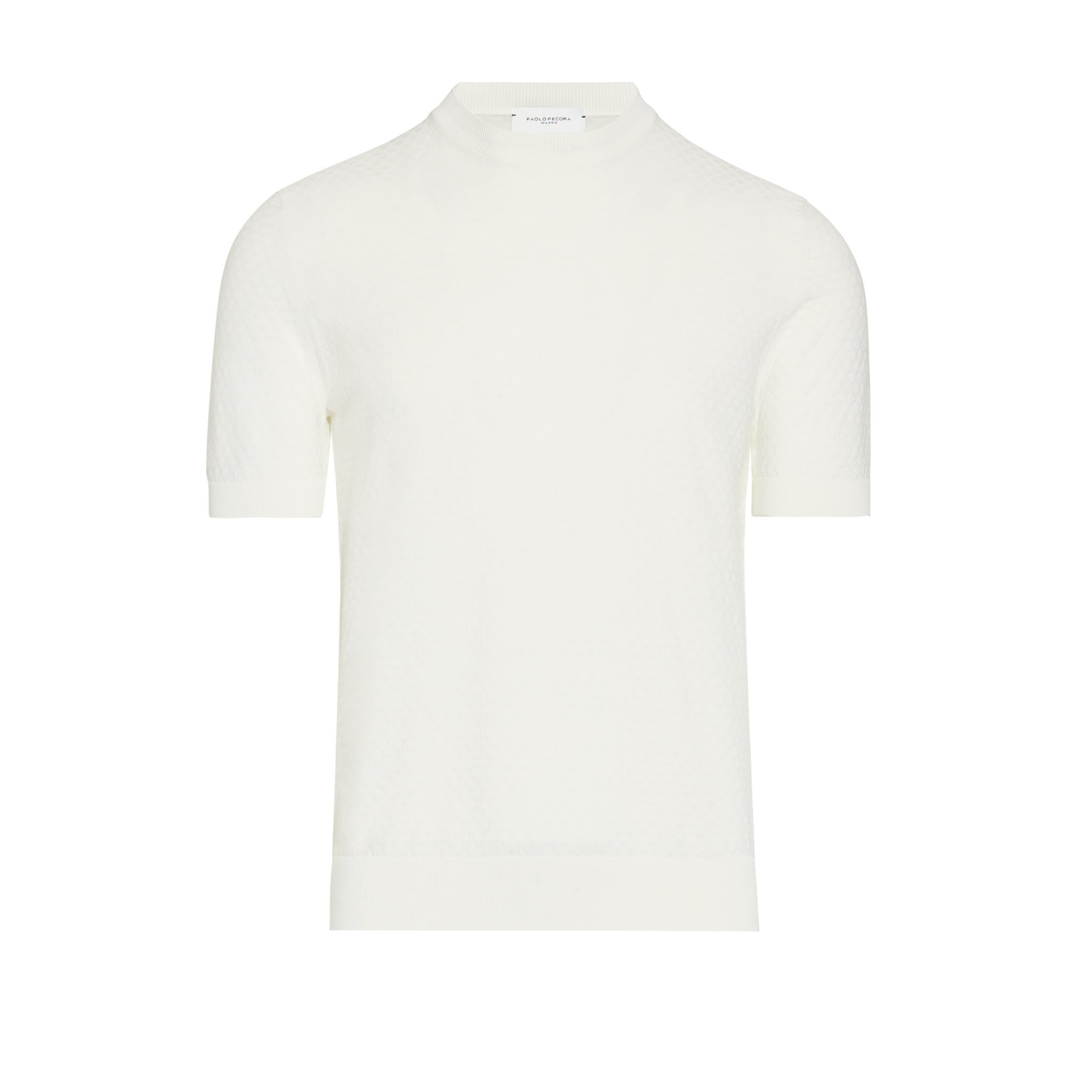 Maglia Girocollo a Maniche Corte in Cotone Lavorato Panna Maglia Girocollo Paolo Pecora