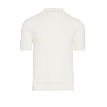 Maglia Girocollo a Maniche Corte in Cotone Lavorato Panna Maglia Girocollo Paolo Pecora