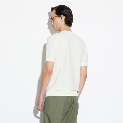 Maglia Girocollo a Maniche Corte in Cotone Lavorato Panna Maglia Girocollo Paolo Pecora