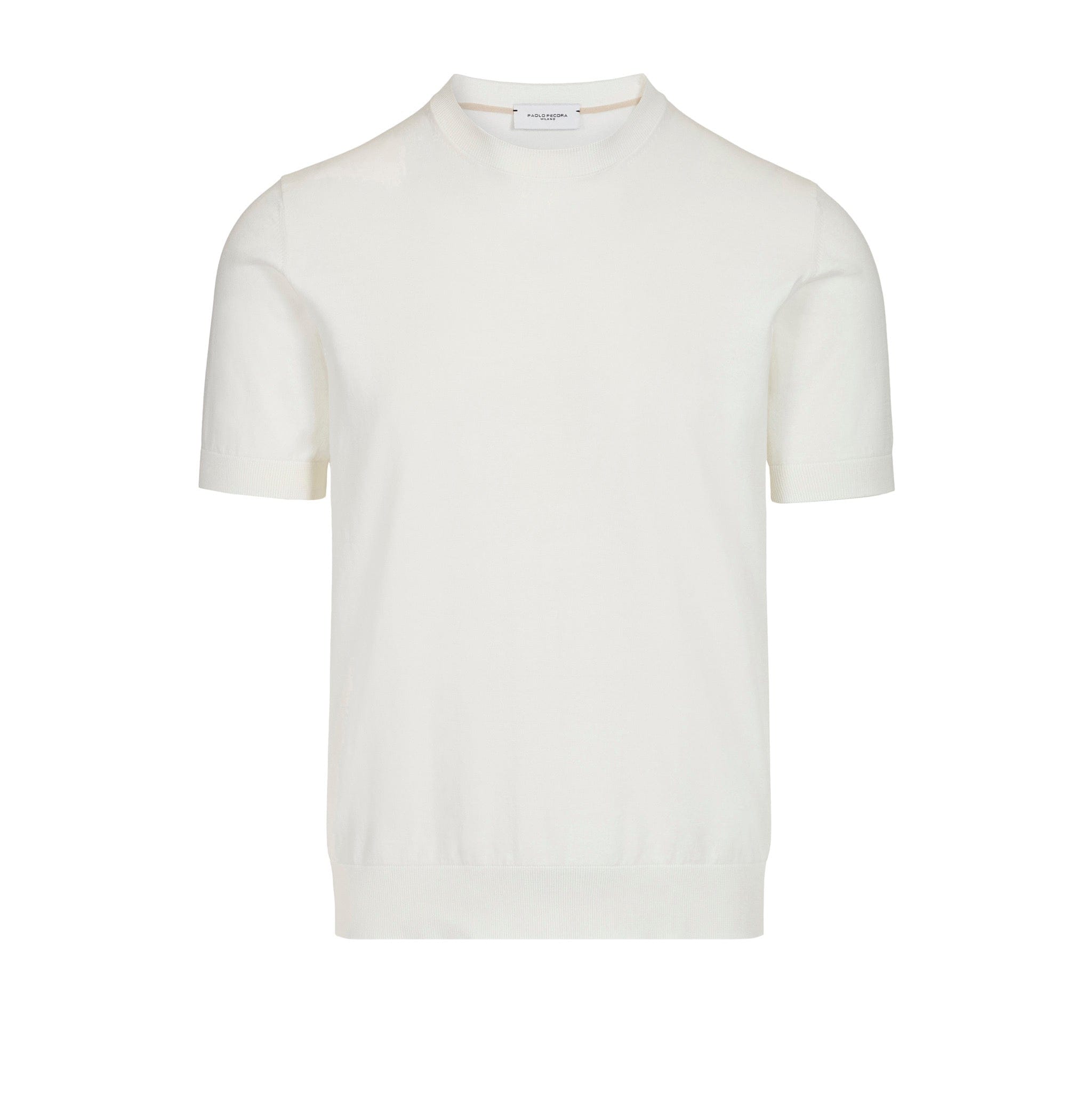 Maglia Girocollo a Maniche Corte in Cotone Panna Maglia Girocollo Paolo Pecora