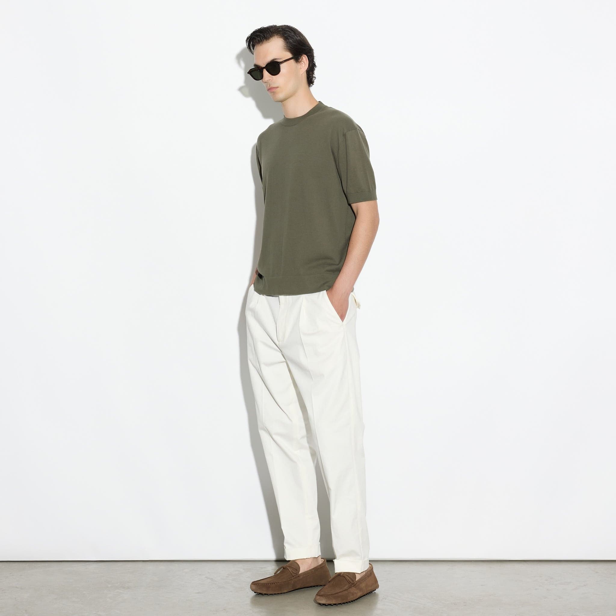 Maglia Girocollo a Maniche Corte in Cotone Verde Scuro Maglia Girocollo Paolo Pecora