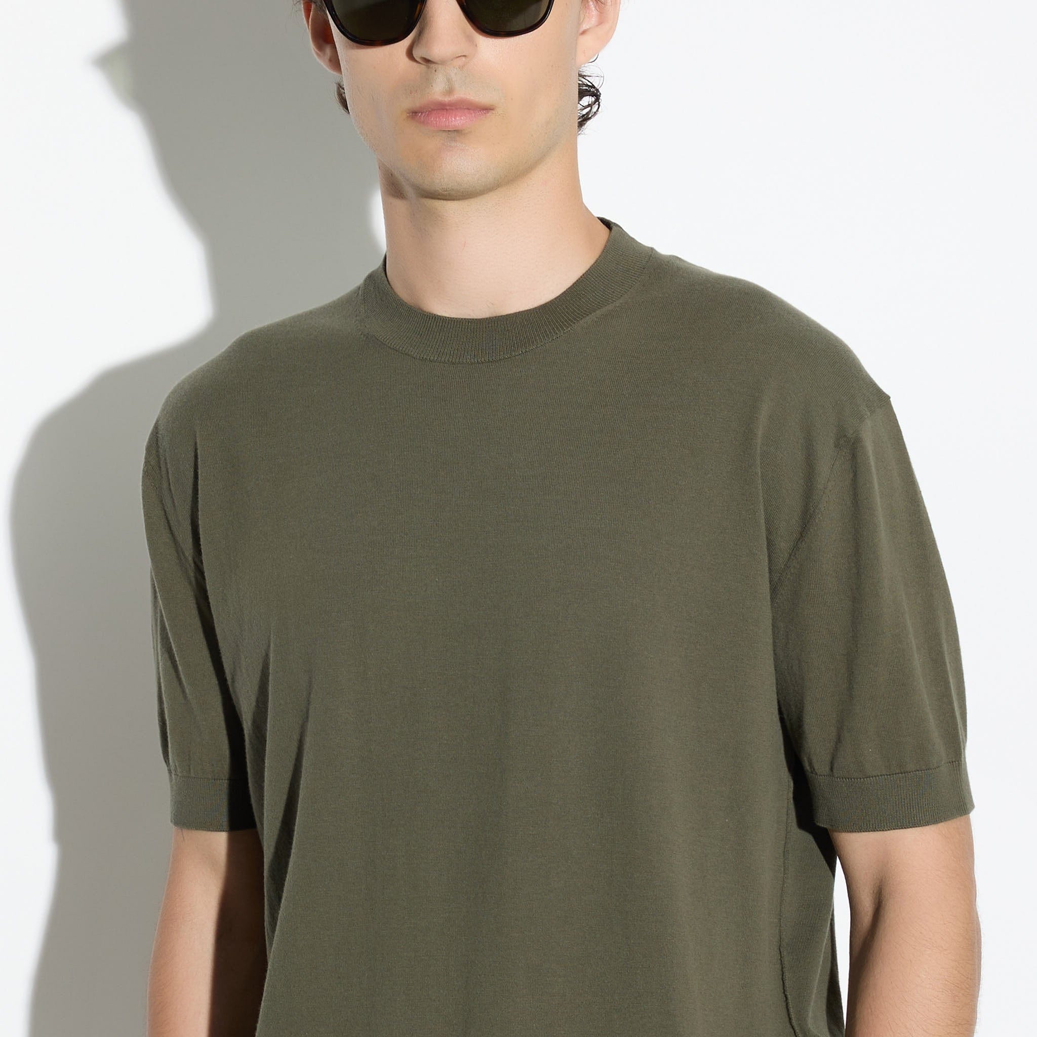 Maglia Girocollo a Maniche Corte in Cotone Verde Scuro Maglia Girocollo Paolo Pecora