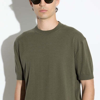 Maglia Girocollo a Maniche Corte in Cotone Verde Scuro Maglia Girocollo Paolo Pecora