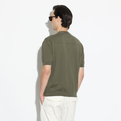 Maglia Girocollo a Maniche Corte in Cotone Verde Scuro Maglia Girocollo Paolo Pecora