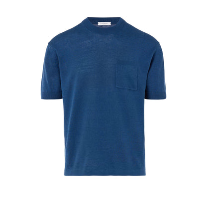 Maglia Girocollo a Maniche Corte in Lino Cotone Extrafine Azzurrite Maglia Girocollo Paolo Pecora