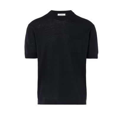 Maglia Girocollo a Maniche Corte in Lino Cotone Extrafine Nero Maglia Girocollo Paolo Pecora