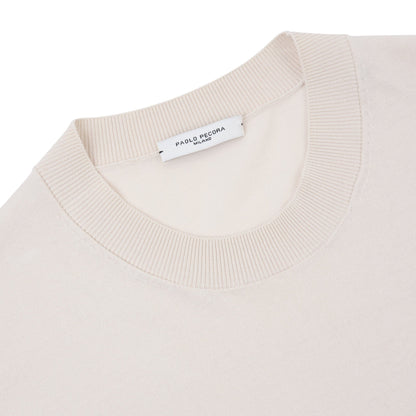 Maglia Girocollo a Maniche Corte in Puro Cotone Extrafine Beige Maglia Girocollo Paolo Pecora